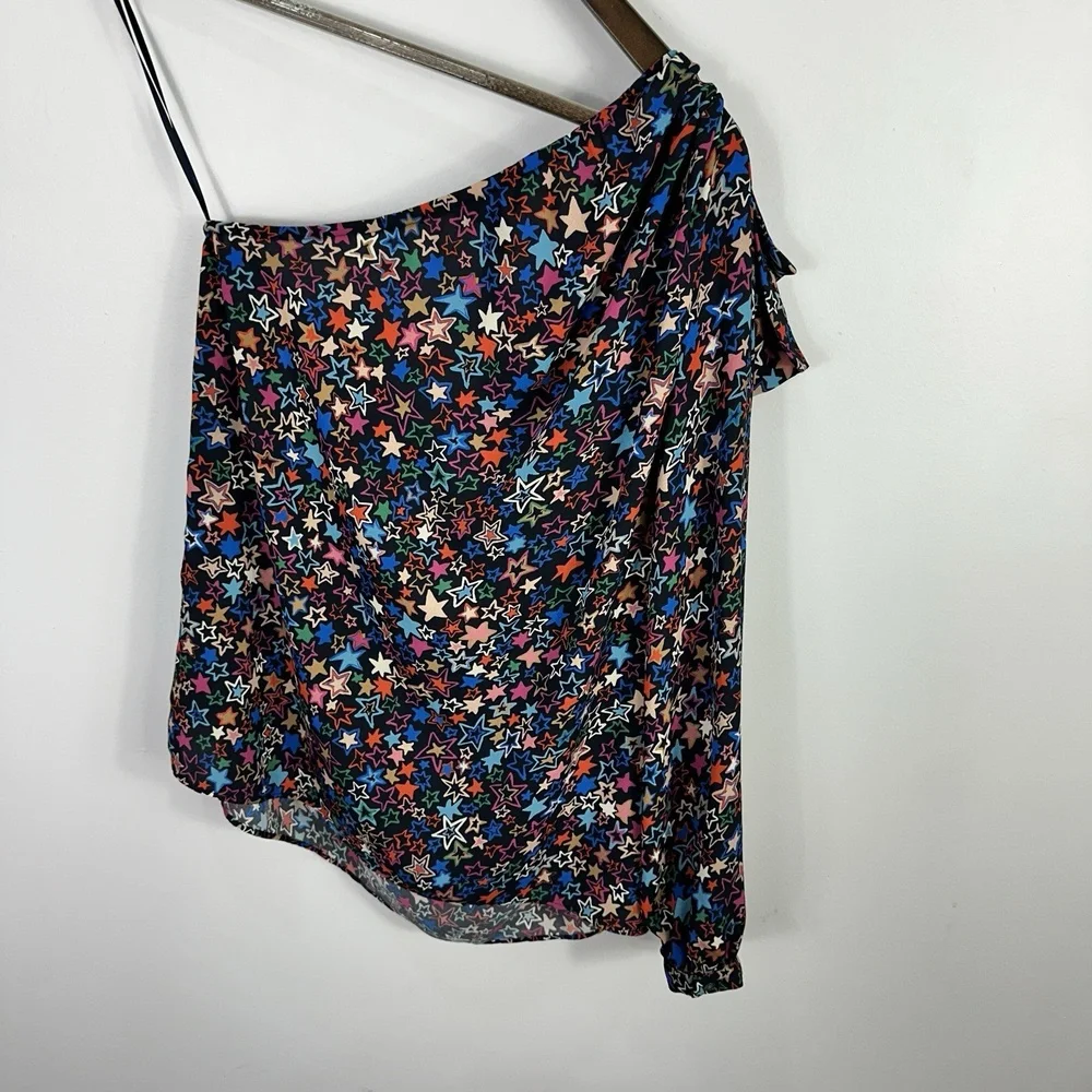 J Crew Star Print‎ One Shoulder Top Size 4 Y2K Whimsical Festival Statement